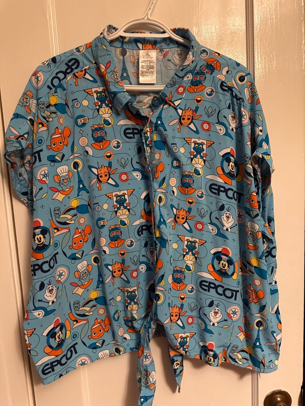 Authentic Disney Parks Light Blue EPCOT Character Print Button-Up Shirt